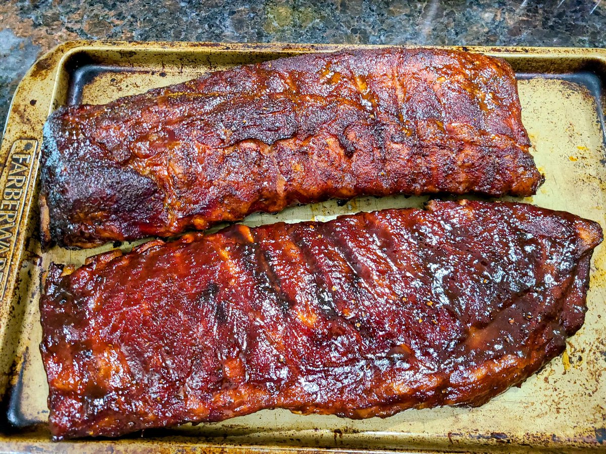 Smoked a rack of baby backs and spare ribs for Sunday dinner. These hit the spot!