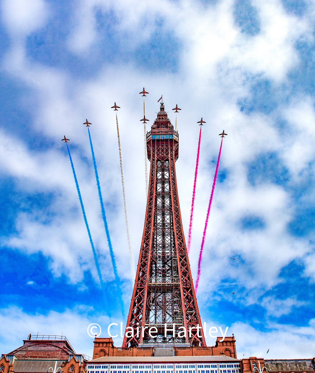 Another shot of the <a href="/rafredarrows/">Red Arrows</a> arriving over Blackpool Tower. My phone is literally overloading with notifications at the moment (killing my battery lol) but it’s amazing! Ive just come out the other side of a rough few months &amp; people enjoying my photos is such a tonic 🥰