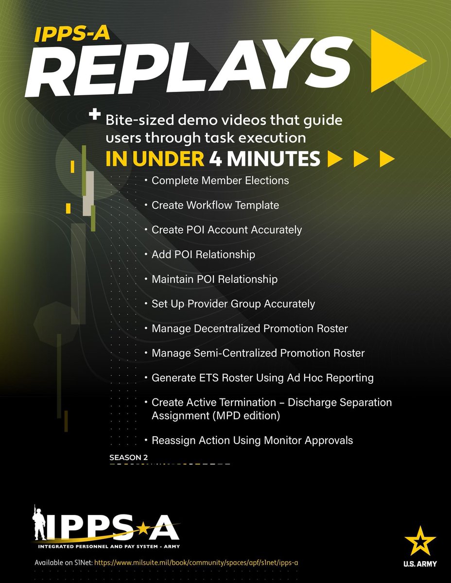 _TheRealDragon1's tweet photo. Two seasons of the IPPS-A Replays are available on S1Net! Learn the most common transactions in 4 minutes or less. #IPPSATraining https://t.co/aJ56FOQrkJ https://t.co/LdMUZm9kWG