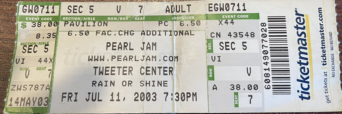 mikelong72's tweet photo. @hardy985 @HardyRadio I co-sign on Pearl Jam July 11 2003. Look at the cost, I know it was 20 years ago but the inflation on concert tickets is ridiculous https://t.co/Wf1I9NEsU0