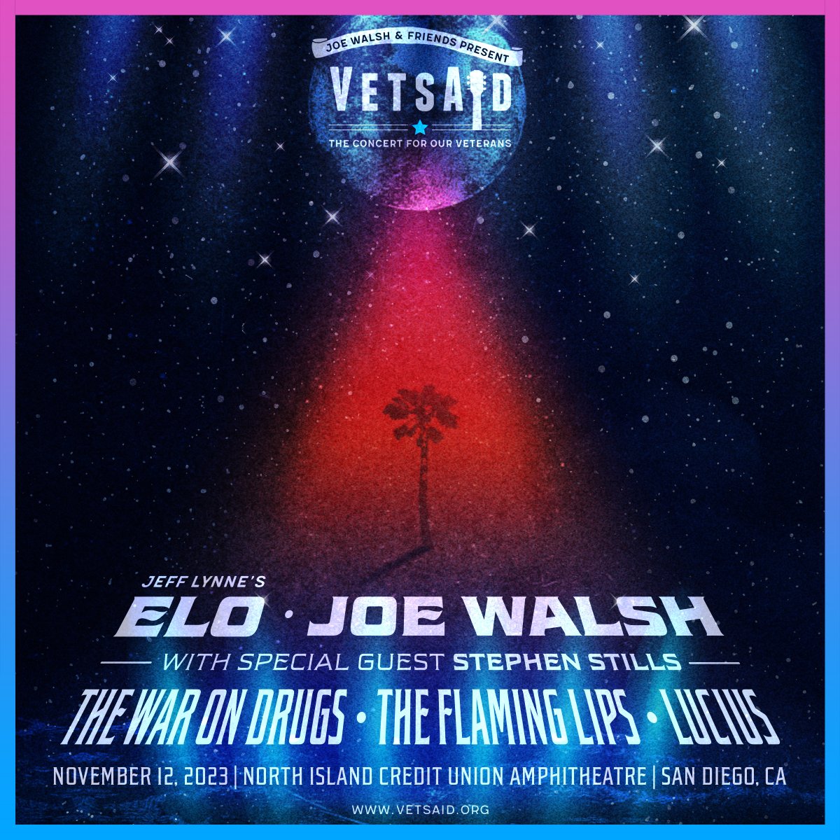 .@VetsAidOfficial California is here and it's going to be out of this world!

Join Jeff, <a href="/JoeWalsh/">Joe Walsh</a>, <a href="/Stephen__Stills/">Stephen Stills</a>, <a href="/TheWarOnDrugs/">The War on Drugs</a>, <a href="/theflaminglips/">The Flaming Lips</a>, and <a href="/ilovelucius/">Lucius</a> under the stars, on Sunday, 11/12, at North Island Credit Union Amphitheatre. Presale starts at 10 am PT on
