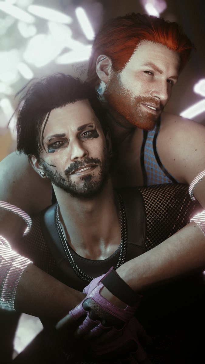 chevvy_ryder's tweet photo. STUCK ON YOU 
—
Ryder von Scharfenberg and Vijay Steyr. 
Best friends forever.

Do not repost my art.

#Cyberpunk2077 #Cyberpunk2077PhotoMode #cyberpunkphotomode #VirtualPhotography #VGPUnite #worldofvp #photomode #malev https://t.co/qccwg2Gtgs