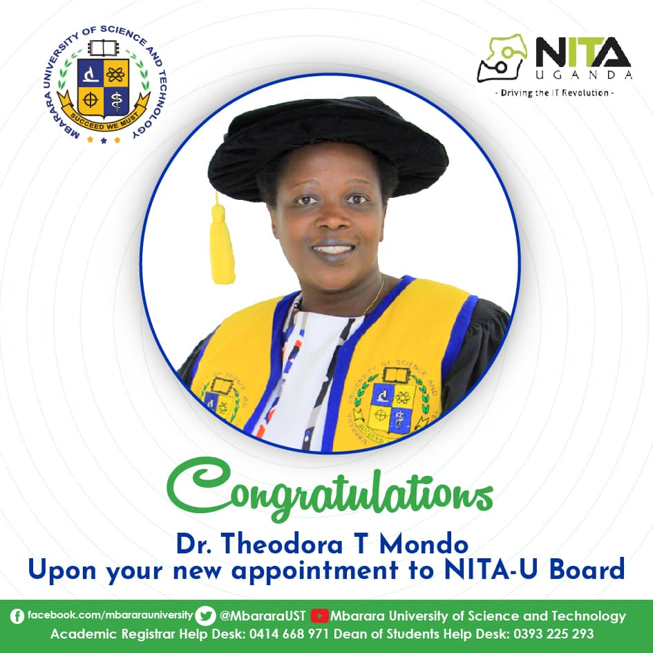 MbararaUST's tweet photo. Congratulations to Dr. Theodora T Mondo and Prof. Annabella Habinka on their appointments to @NITAUganda1 board.
Thank you for raising @MbararaUST flag high.

#MUSTUpdates https://t.co/n233jKTgMQ