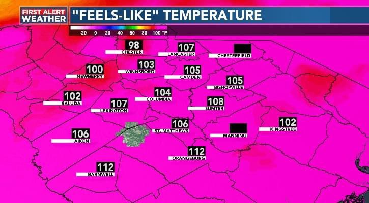 Approaching 2 PM and here’s a look at how it currently feels outside 😵‍💫🥵

Looks like a perfect afternoon to enjoy indoors! #SCwx