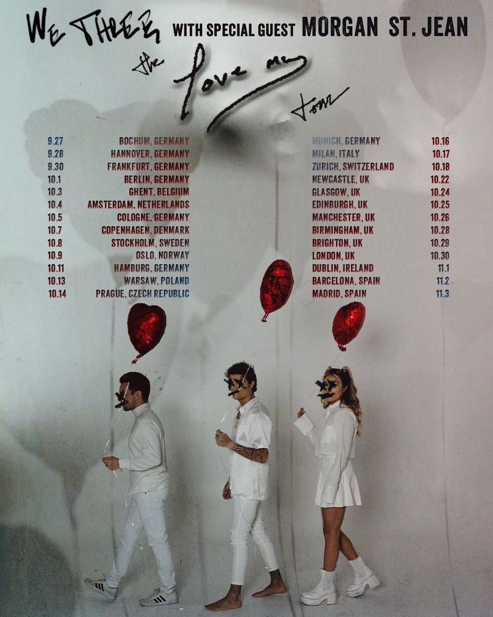wethreemusic's tweet photo. we are beyond excited to announce that @morganstjean will be joining us on the Love Me Tour starting in Berlin Germany!! we’re counting down the days till we get to bring you this show and are honored to have @morganstjean be apart of it. GET YOUR TICKETS AND WE’ll SEE YOU SOON https://t.co/MbQ2WqdmUc
