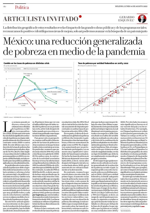 Comparto mi artículo de hoy en @Milenio: 'México: una reducción generalizada de la pobreza en medio de la pandemia'