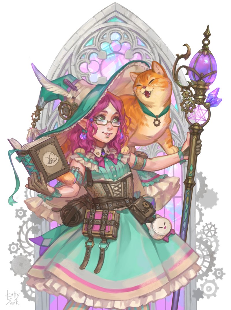 kuttysarkart's tweet photo. Commission for @VigilantSeaGull 
The character belongs to @VigilantSeaGull 

It was really fun to design and draw this adorable character and also... the cat!! I adore drawing animals 😺

#art #DnD https://t.co/AWngUeFNte