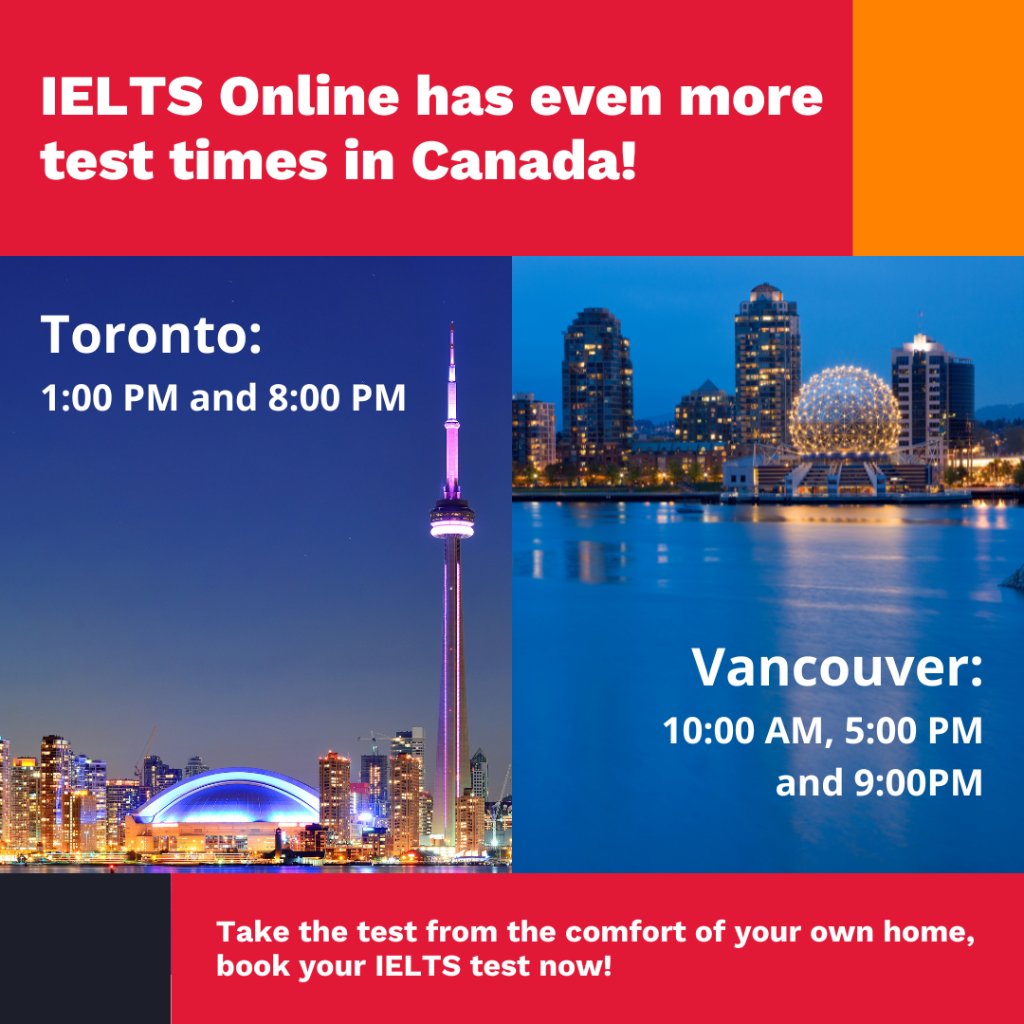 IELTSca's tweet photo. Did you know that you can take an IDP IELTS test from the comfort of your home? We are excited to announce that test times are even more accessible in Canada with 4 new time slots added. 

https://t.co/lL1qPHg173

#idpcanada #ieltsonline #ieltscanada #movetocanada #studyincanada https://t.co/l69Jyq1LOS