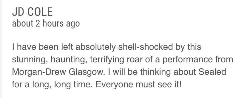 We opened today!!!! <a href="/morganDREW_/">Morgan Drew Glasgow</a> smashed her opening performance ⭐️🤩

Our first audience review as well - what incredible feedback! Come and see our stunning, haunting and terrifying roar of a performance every day until Saturday** 2pm GREENSIDE Infirmary

*sat sold out