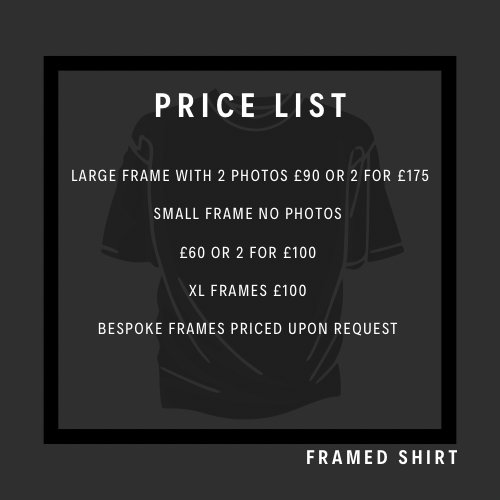 FramedShirt's tweet image. Recently framed this @JanMolby shirt for a customer 🙌🏼

Here's our pricelist for framing your own shirt which can be ordered via framedshirt.com or direct message on here