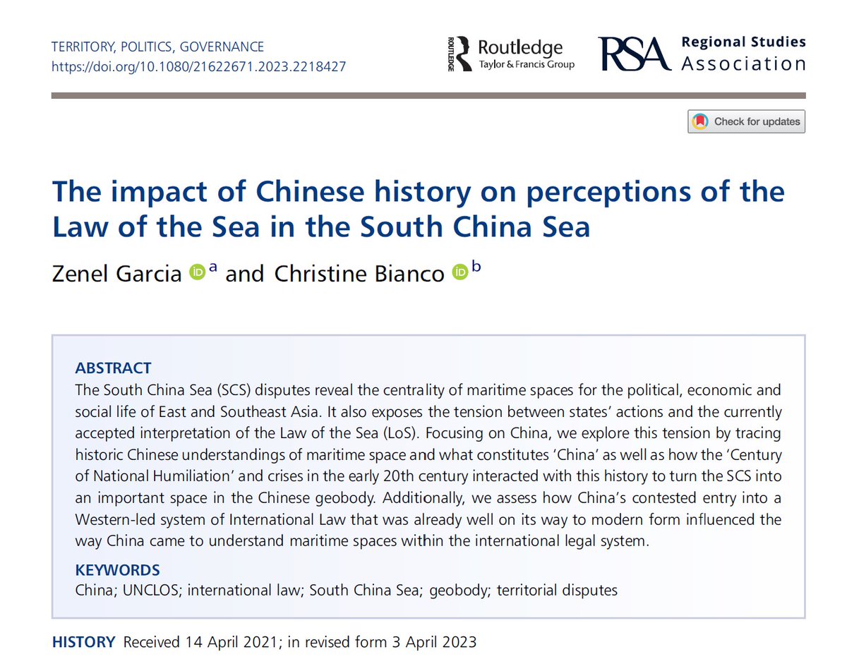 Zenel Garcia (@zenel25) on Twitter photo If you are following the intensification of the SCS disputes, you may be interested in the paper <a href="/Christi43704822/">Christine Bianco</a> and I published in @RSA_TPG: tandfonline.com/doi/abs/10.108… If you are following the intensification of the SCS disputes, you may be interested in the paper <a href="/Christi43704822/">Christine Bianco</a> and I published in @RSA_TPG: tandfonline.com/doi/abs/10.108…