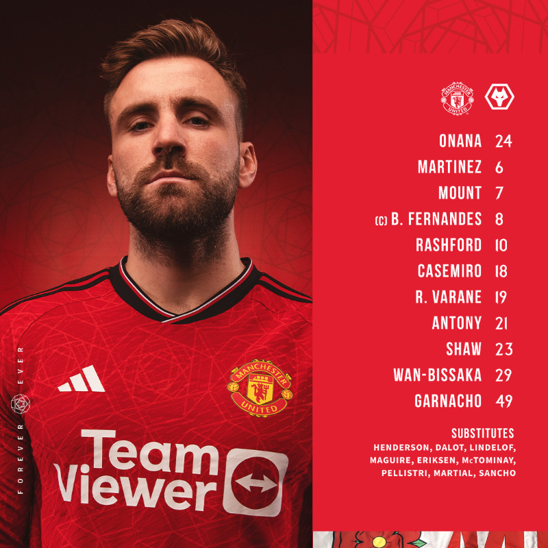 ManUtd's tweet photo. 📋 Erik's Reds to kickstart our 2023/24 @PremierLeague season! 👊

#MUFC || #MUNWOL