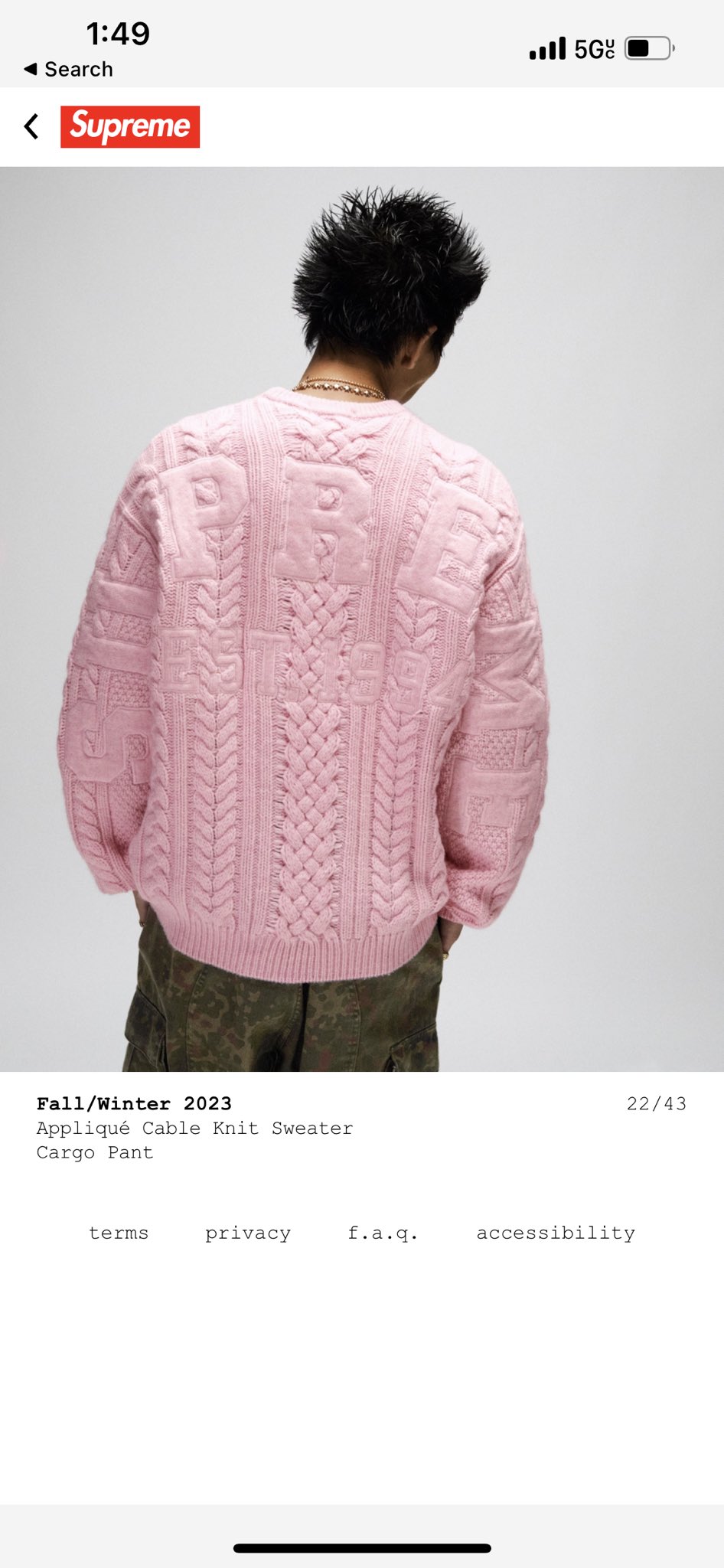 【M】Supreme Applique Cable Knit Sweater