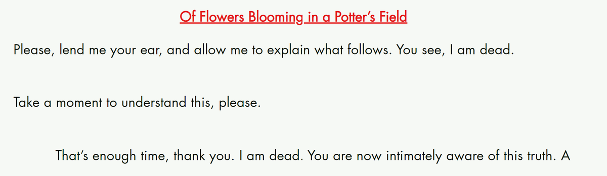 TheQueerNotion's tweet photo. THIS WEEK ON THE QUEER NOTION:  "Of Flowers Growing In A Potter's Field" by J. Royal Miller, A exploration of what it means to live on without being alive, conveyed in a faux-anthology. Read it today!: https://t.co/3ILBH69fLo #shortstory #fiction #queerart #trans #Literature https://t.co/rf6Z5p7Jji