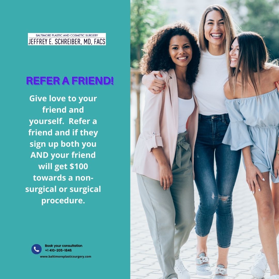 Refer a friend today and you will both be rewarded! By calling us at (410) 205-1846, you can get set up for your referral which entitles each of you to $100 dollars towards any non-surgical or surgical procedure. Don't miss out on this generous offer!

#giftguide2023
#beautygifts