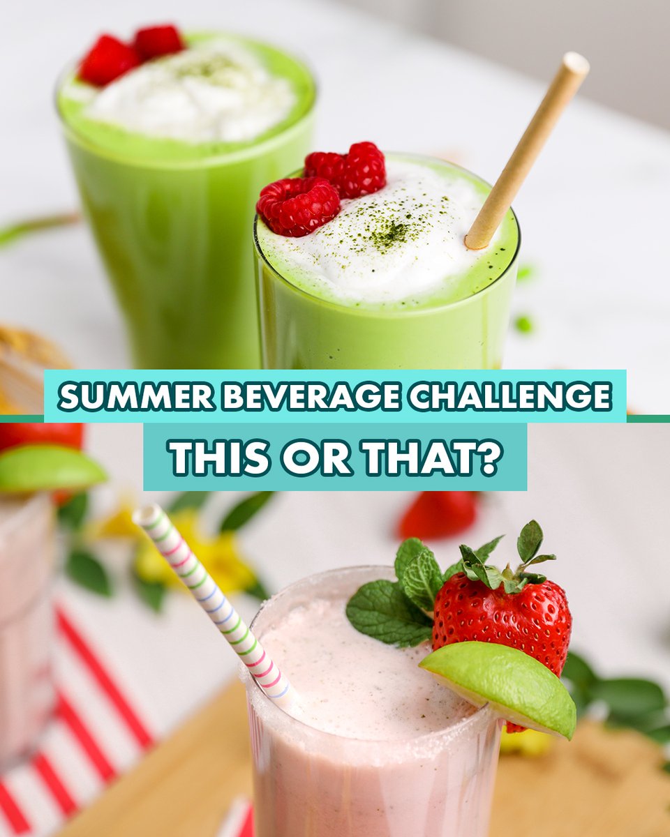MorinagaTofu's tweet image. 🍵 SUMMER BEVERAGE CHALLENGE 🍓⁠

We&apos;re drooling over both this blended soy #matchalatte and this creamy, fruity strawberry mocktail. 🤤

THIS OR THAT? Vote and retweet!
🍵 Edamame Matcha &apos;Latte&apos;
🍓 Creamy Strawberry Mocktail⁠

#vegandrinks #fruitydrinks
