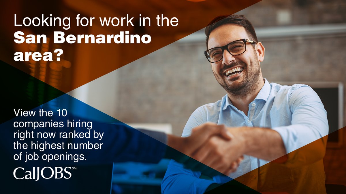 CA_EDD's tweet photo. Looking for work in the San Bernardino area? The Labor Market Facts menu displays employers with the most job openings.
Find a job in San Bernardino today: π https://t.co/WM5lT0aX7Q
#SanBernardino #JobSeekers #CaJobs #CalJOBS #WorkingInCalifornia https://t.co/e6mfCVXAc5