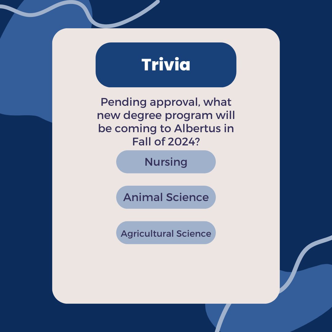 AlbertusSocial's tweet photo. It's #TriviaTime! Pending approval, what new degree program will be coming to Albertus in Fall of 2024?
#AlbertusMagnusCollege #CTCollege #FearlessFalcons #College https://t.co/fvRh3CFMdx
