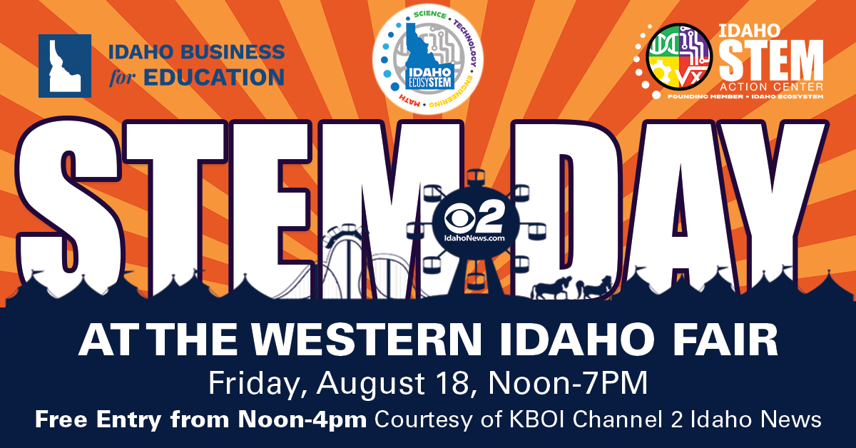 IdahoSTEMAC's tweet photo. #STEM Day is coming to the Western Idaho Fair
this Friday!  There is free entry from noon - 4 p.m. thanks to @CBS2Boise, so this is an excellent opportunity to experience #STEM for free!   

#idahostem #STEMDay #WesternIDFair https://t.co/WR8z8tsIKO