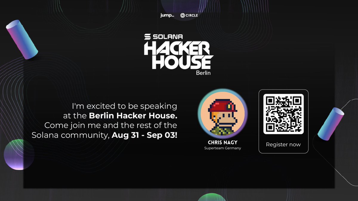 oyacaro's tweet photo. Berlin @hackerhouses is starting in two weeks. Extremely pumped for this one, and the whole @SuperteamDE squad will be there.

Who's coming?

PS: You might get some sick merch. https://t.co/tBuMrtfY78