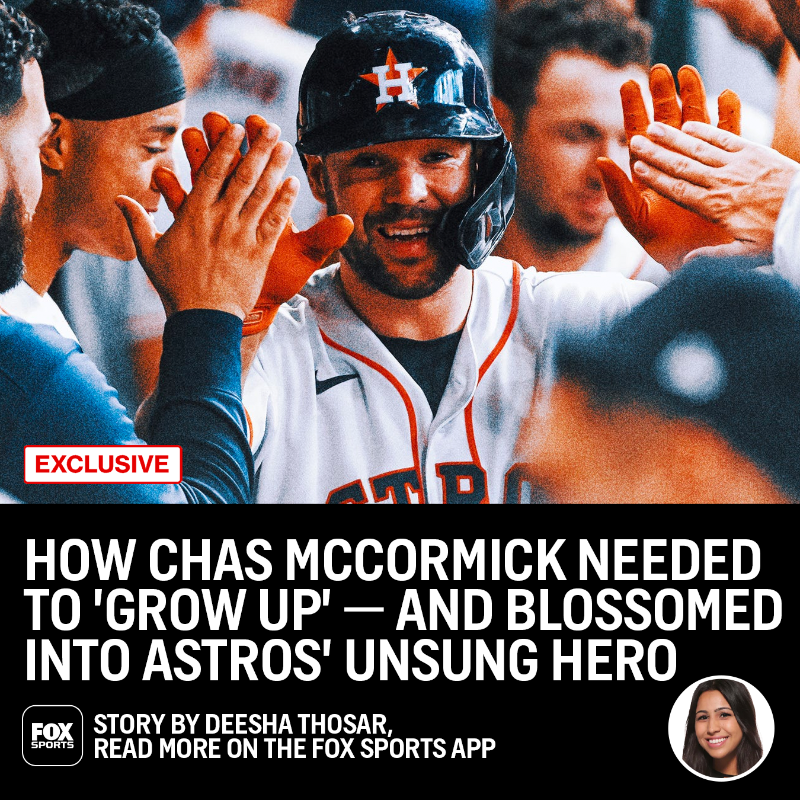 MLBONFOX's tweet photo. With many of the Astros' stars injured or ineffective, Chas McCormick's 2023 breakout has been equal parts incredible and invaluable, writes @DeeshaThosar.