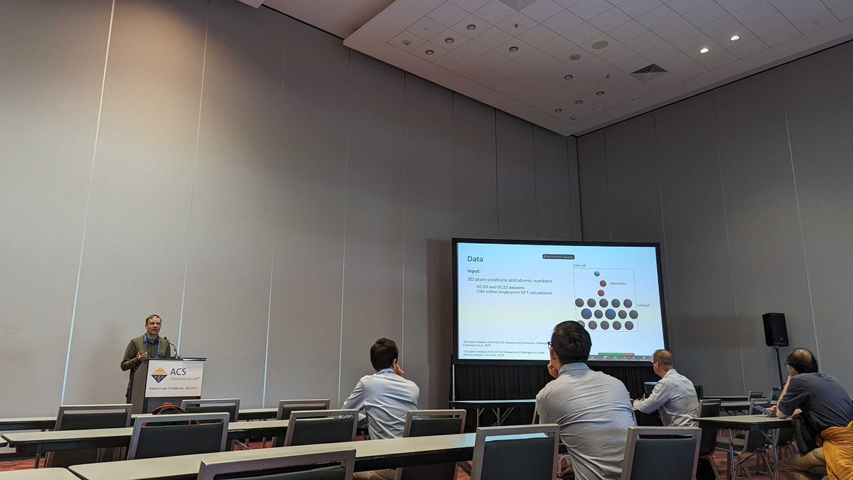 OpenCatalyst's tweet photo. Our team in action at #ACSFall23!
- @lanjanice’s talk on AdsorbML (https://t.co/LiU6zVjhv9)
- Larry Zitnick’s talk on eSCN (https://t.co/5eIW21FFmC) https://t.co/nr4Oe8k4TE