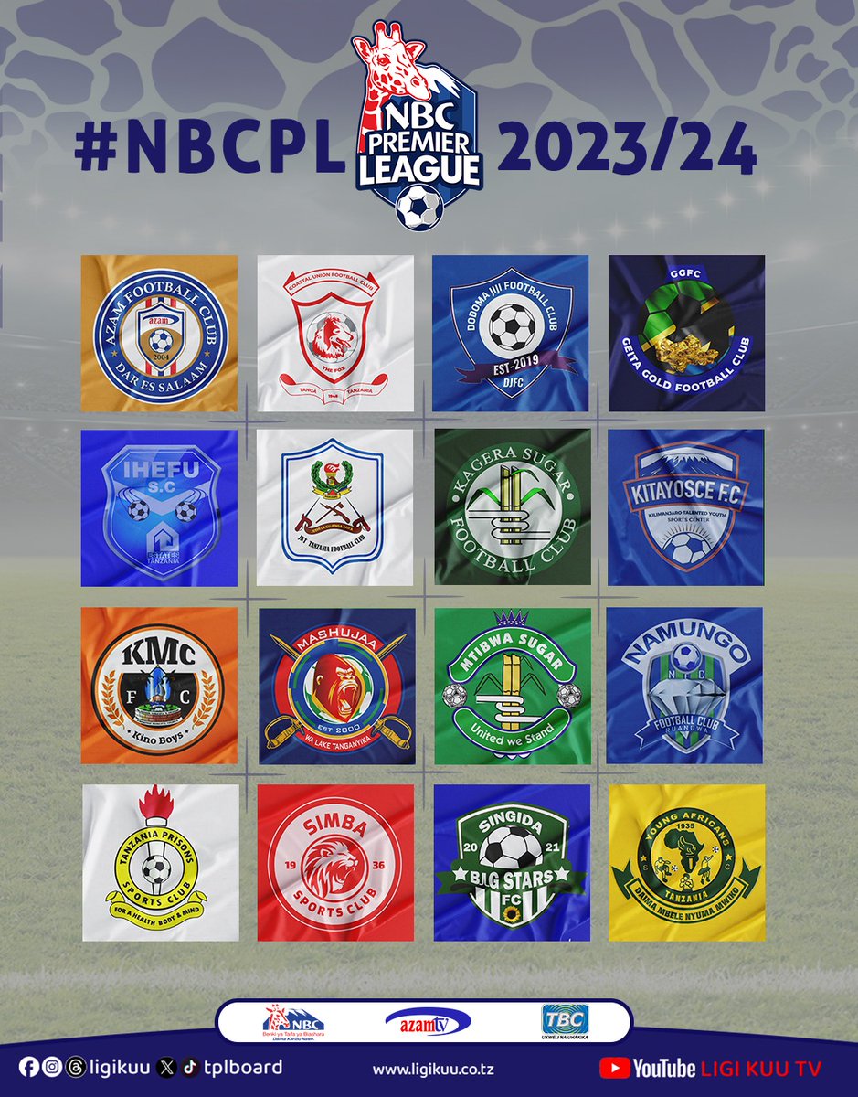 NBCPremierLeag's tweet photo. #LigiKuuIsBack
@azamfc 
@Coastalunion_fc 
@DodomaJijiFC 
@geitagoldfc 
@Ihefusportclub1 
@kagerasugarfc 
@taboraunitedfc
@kmcfc_official 
@mashujaa_fc
@mtibwaofficial 
@namungofc 
@PrisonsSc 
@SimbaSCTanzania 
@Singidafgfc 
@YoungAfricansSC https://t.co/lZfd28UTx5