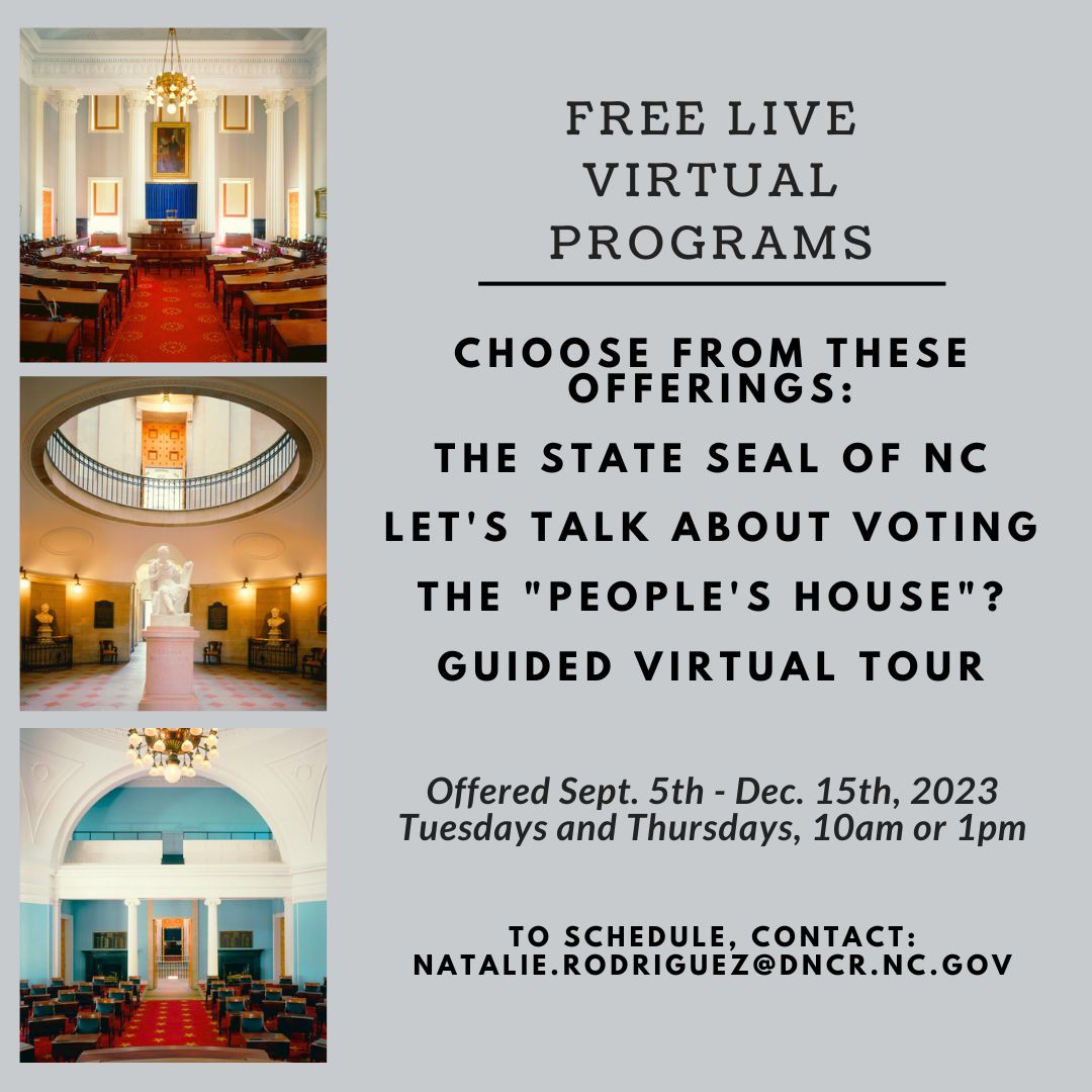 NC State Capitol (@ncstatecapitol) on Twitter photo 🗣️Calling all teachers!! While we're closed for construction, we're offering virtual programs for students and community groups. Now booking for fall! Questions? Email Capitol tour coordinator Natalie Rodriguez, natalie.rodriguez@dncr.nc.gov 🗣️Calling all teachers!! While we're closed for construction, we're offering virtual programs for students and community groups. Now booking for fall! Questions? Email Capitol tour coordinator Natalie Rodriguez, natalie.rodriguez@dncr.nc.gov