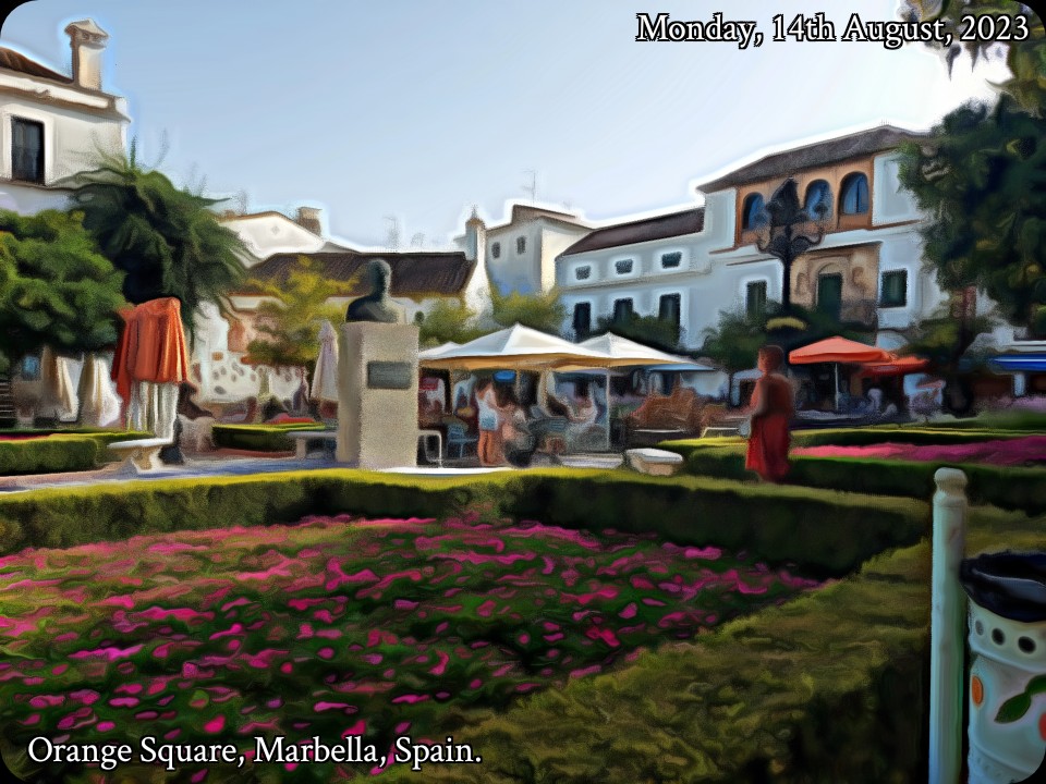 I have seen Orange Square a lot more popular in August before. There were a few seats empty, which is unusual for this time of year. #Marbella #orangesquare #malaga #Andalucía #Spain #photograghyisart #digitalart #digitalpainting