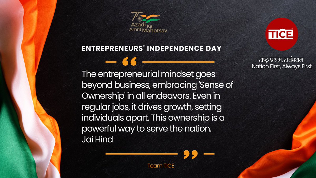 TiceNews's tweet photo. सभी देश वासियों को स्वतंत्रता दिवस की हार्दिक शुभकामनाएँ. Wishing you all a very happy Independence Day! A sense of ownership is a powerful way to serve the Nation - JAI HIND

#HappyIndependenceDay #15thAugust #JaiHind #IndependenceDay #IndiaFirstAlwaysFirst https://t.co/QRy8NKNlmL