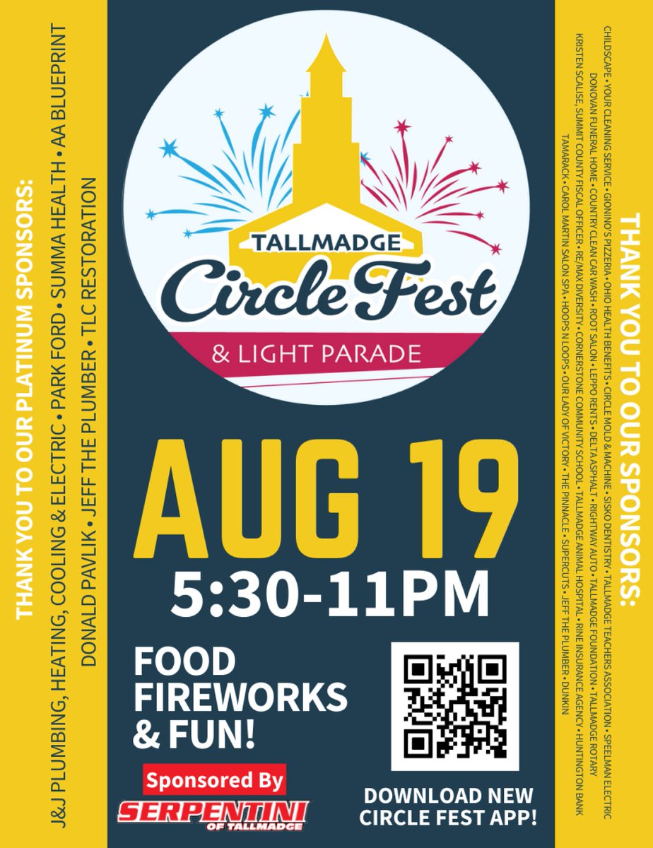 Get Excited! Circle Fest is this Sat, Aug 19, 5:30-11pm!

New this year is a Circle Fest app! Scan the QR code &amp; download the Appix app for details of the evening, a map, emergency info, parade, fireworks, sponsor &amp; vendor info. The app will also interact for the parade!