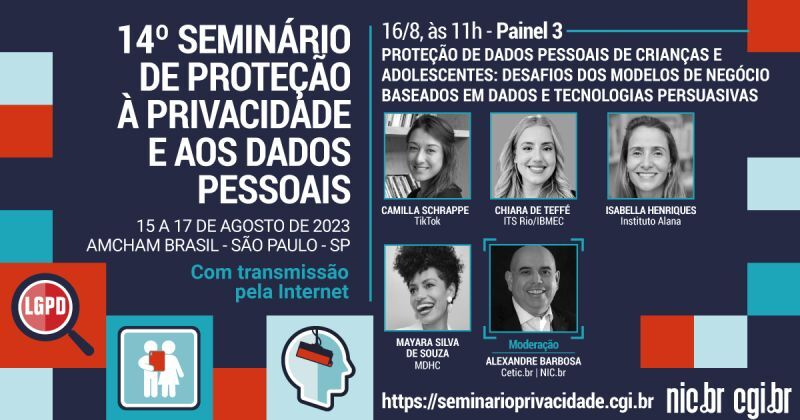 Na semana em que a LGPD completa seu 5o aniversário, Isabella Henriques, diretora-executiva do <a href="/InstitutoAlana/">Alana</a>, falará sobre crianças e adolescentes no “14o Seminário de Proteção à Privacidade e aos Dados Pessoais"!

📅 16/08, 11h
Inscrições: seminarioprivacidade.cgi.br
<a href="/ComuNICbr/">NIC.br</a>