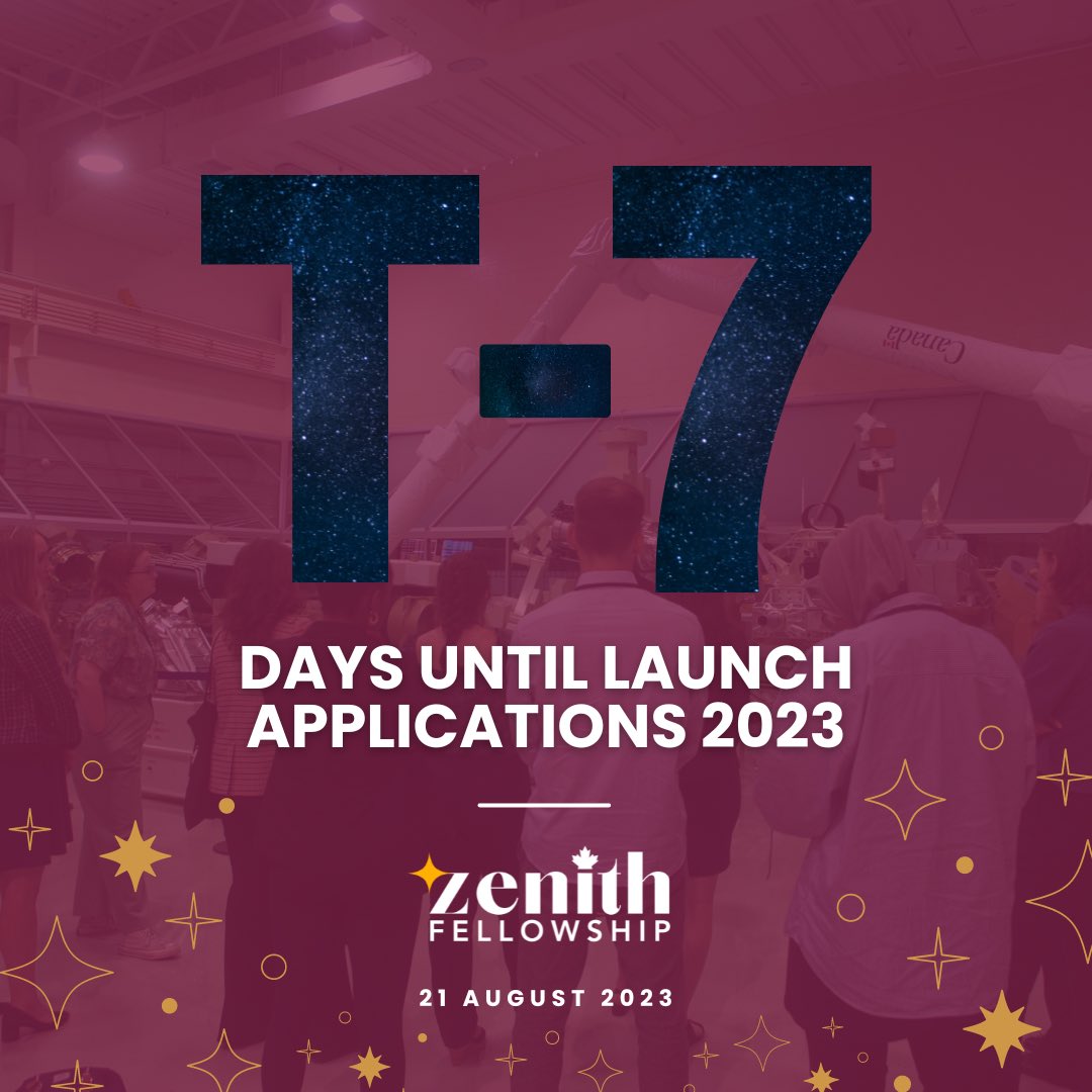 Mark your calendars! 📅  Applications for the next class of Zenith fellows will open on our website August 21st ! 👩‍🚀🧑‍🚀

Keep posted for posts on Info Session and Discord server where applicants ask questions and meet one another! Good luck, we can't wait to get to know you!  💫