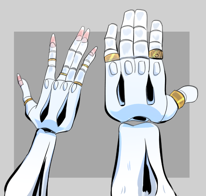 Abel and Rex hand comparisons (yes those are press on nails)