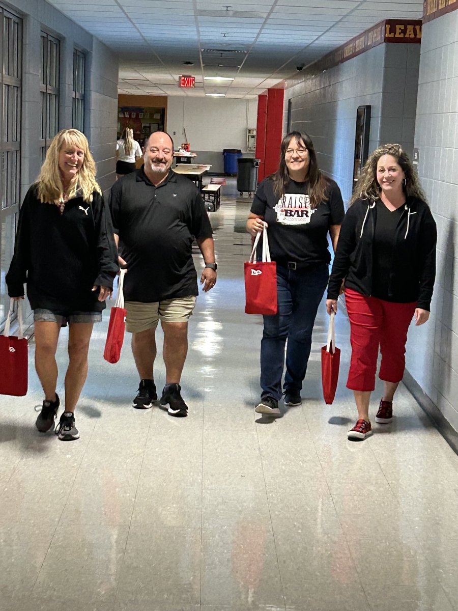 New staff, to ⁦@LCtrailblazers⁩ , with their mini totes on a “tip or treat” excursion to visit every veteran teacher!  Positive interactions and confidence boosting activity!  #AllAboard