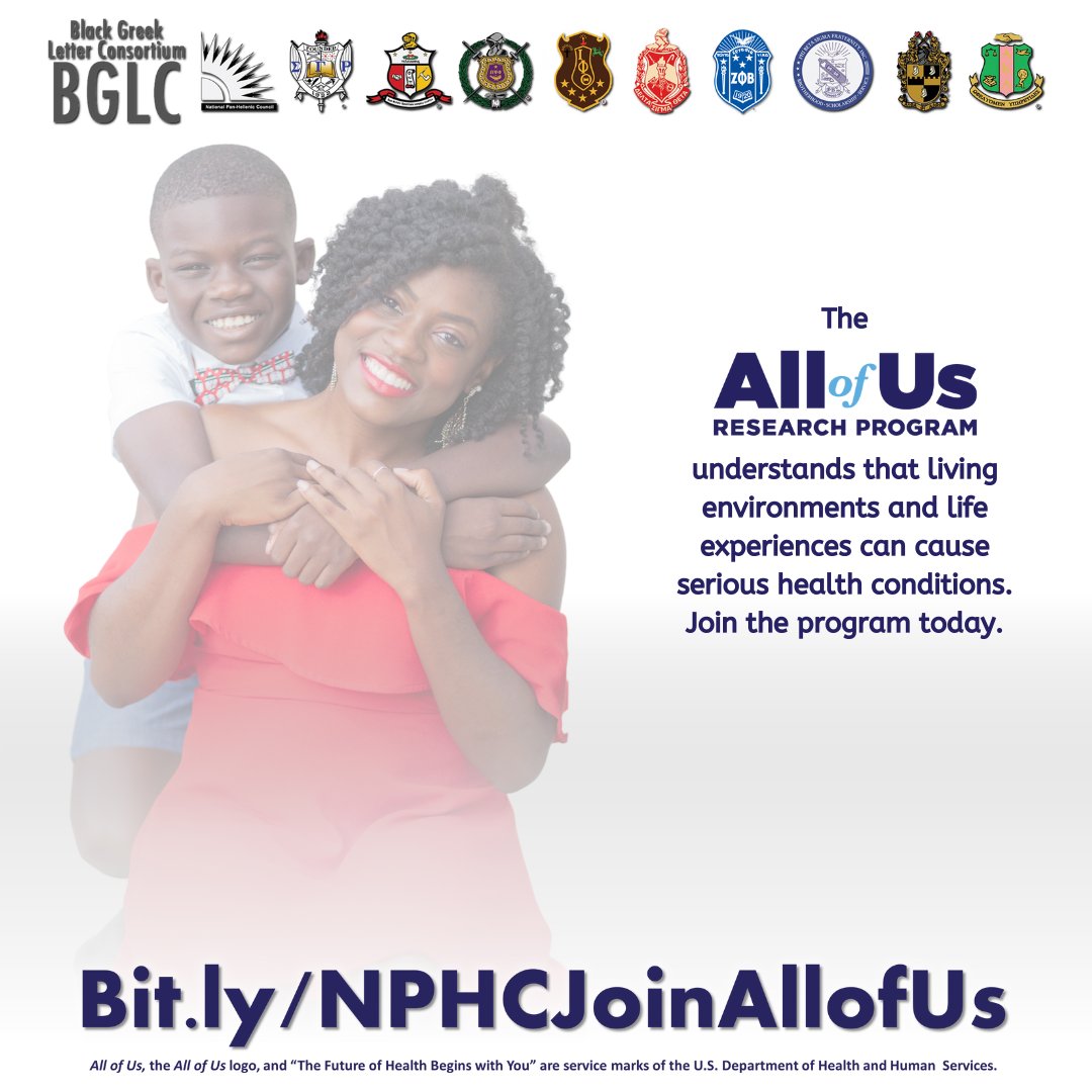 AKA is excited to help spread the message about the All of Us Research Program to our community. Learn more today at bit.ly/NPHCJoinAllofUs. #joinallofus #bglc #AKA1908 #medicalresearch #healthyfamily #healthyfuture