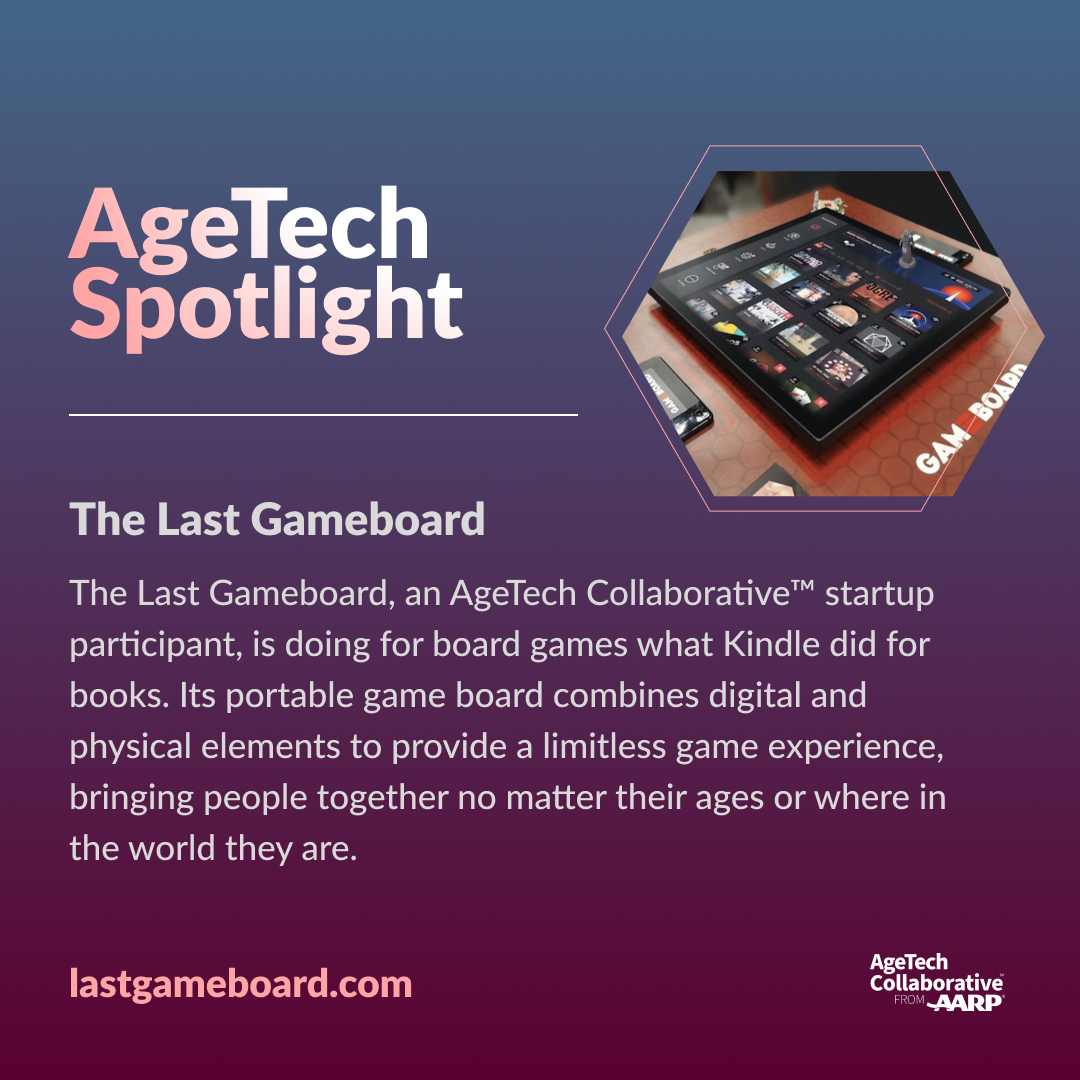 #AgeTech Spotlight:🦽<a href="/BrazeMobility/">Braze Mobility</a>: Blind spot sensors for wheelchairs 📷 <a href="/LastGameboard/">Last Gameboard</a>: Limitless digital/physical gaming 🧠<a href="/Litespritegames/">Litesprite</a>: Clinically validated mental health video games. These <a href="/AgeTechCollab/">AgeTech Collaborative™ from AARP (ILabs)</a> participants are reshaping #AgeTech. lnkd.in/dzvCPBPC