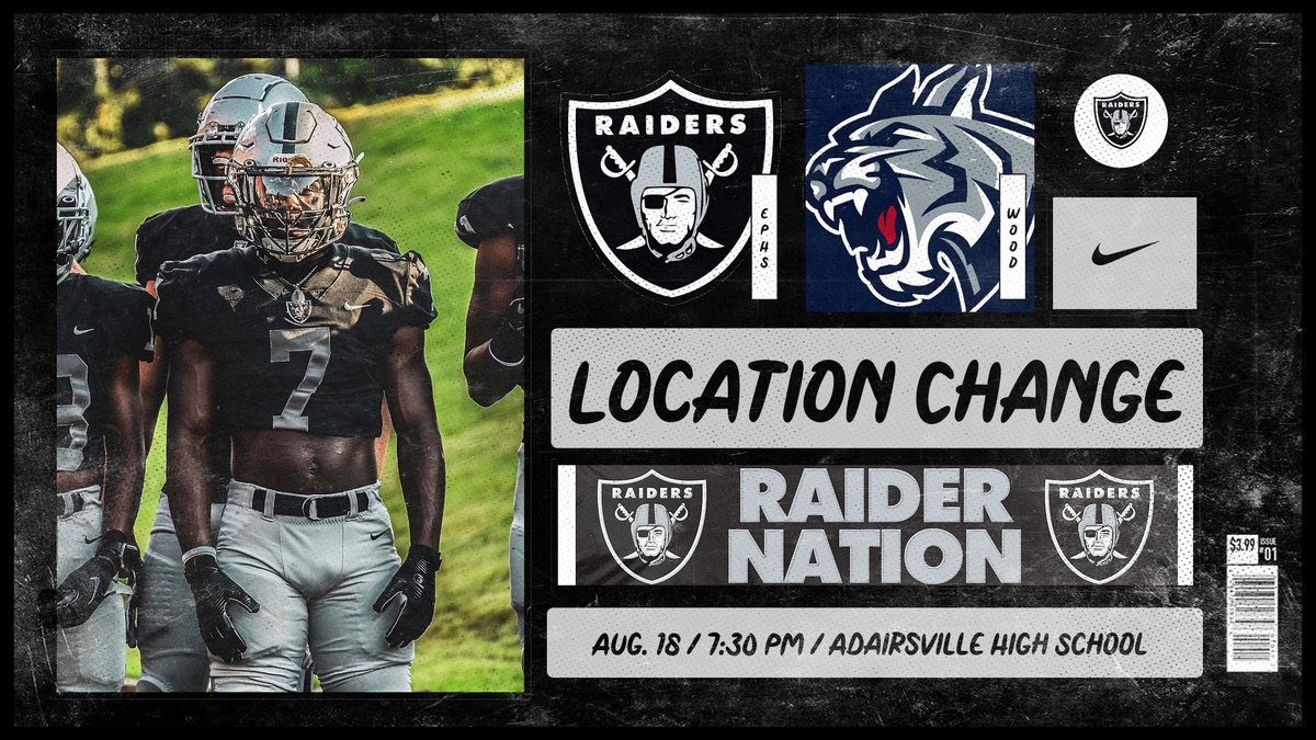 📢 Attention Raiders🏈 This Friday's football game against Woodland has been relocated to Adairsville HS. Due to unfortunate vandalism, Woodland's field is unsafe for play. Let's show our football team, cheerleaders, &amp; band support in Adairsville! #GameRelocation #RaiderNation