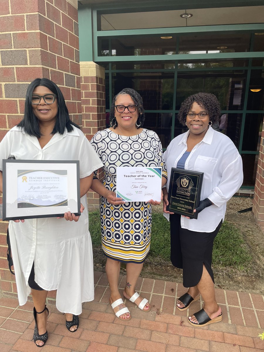We were recognized at the Vance County School Board for Teacher of the Year, BETA Club School of Distinction and completion of Executive Institute.