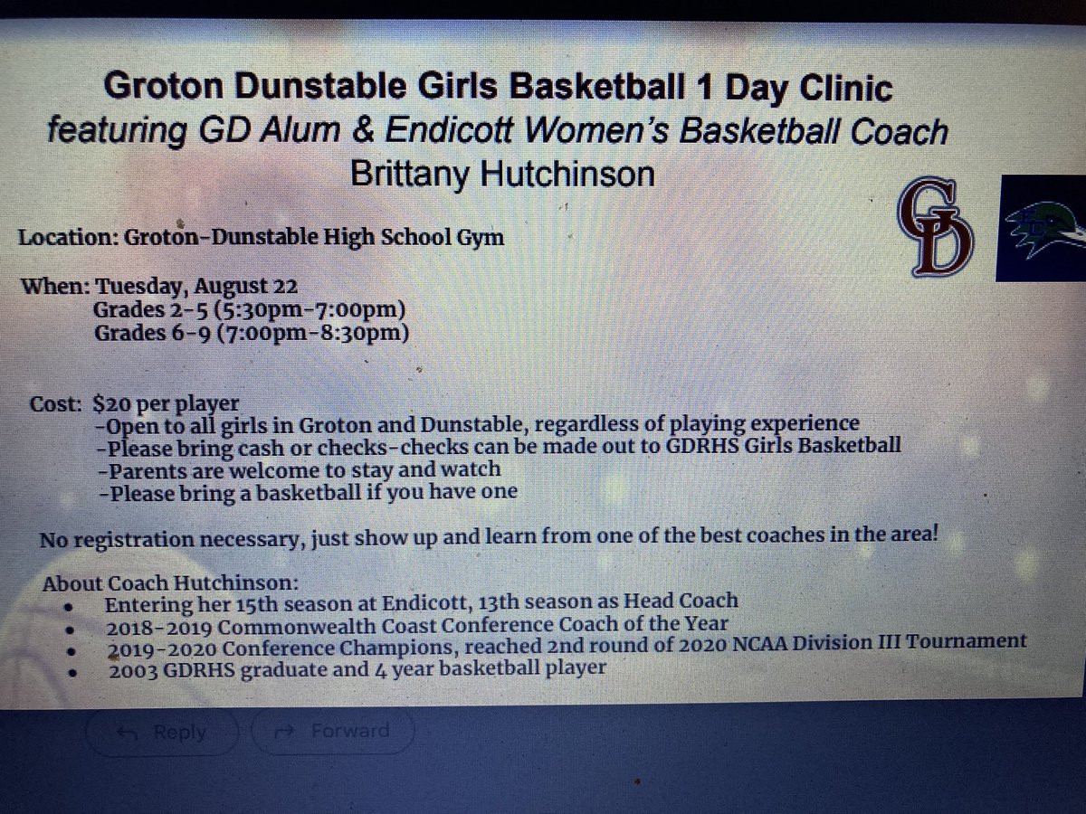 Come join us next week, have fun and learn from former GD basketball player and current Endicott Head Coach, Brittany Hutchinson!
<a href="/GDCrusaders/">Athletics</a> <a href="/floroPHYSED/">Kristen Kinneen Wiercinski</a> <a href="/gdbasketball/">GDYBL</a> <a href="/GDBoosters/">GD Athletic Boosters</a> <a href="/GDRHSFootball/">GD Football</a>