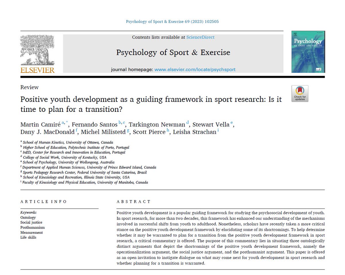 Is it time to transition from the PYD framework? We debate this key question through 3 arguments in hopes of producing constructive dialogue. Free copy: authors.elsevier.com/a/1ha%7E%7E5E1… @PPorto2022 @SportSocialWork @stewartvella @DMacDonald_UPEI @MichelMilistetd @ScottPiercePhD @drls250