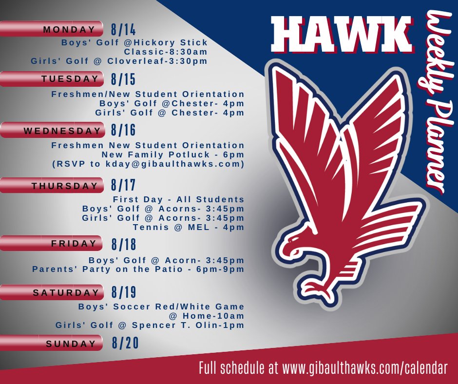 Ready or not, the first week of school is here!  We’ll see all of our Hawks soon!  @gibaultsports