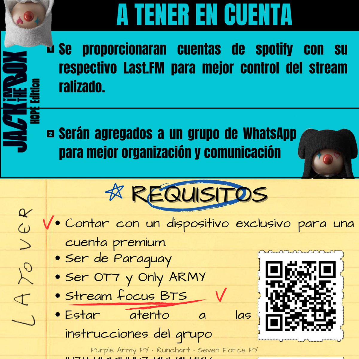 PY-ARMY!! Para los próximos lanzamientos de JITB Hope edition y Layover estaremos proporcionando cuentas premiums a personas dispuestas a hacer stream

Podrán participar completando este formulario: 

forms.gle/jT3J3H8RZmdrnC…

No pierdan esta oportunidad de ayudar con el stream!!