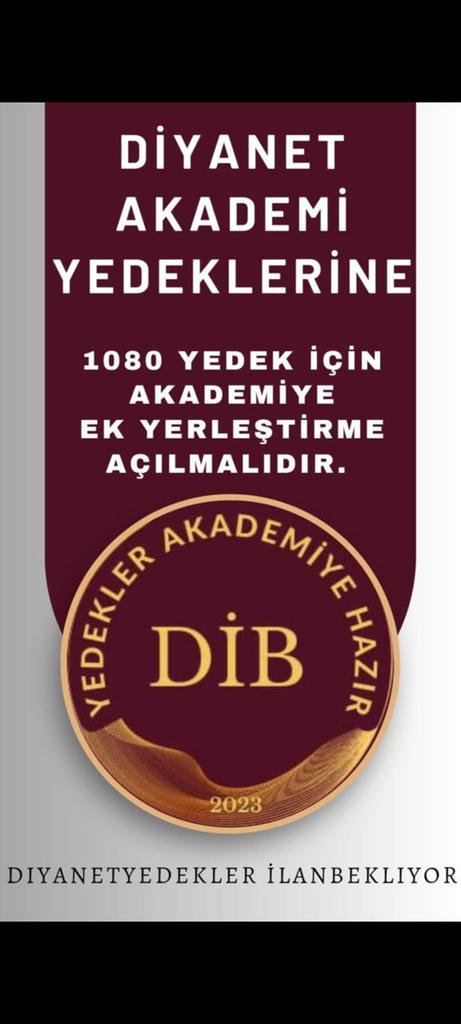 <a href="/DIBAliErbas/">Prof. Dr. Ali Erbaş</a> 📌 Diyanet akademi yedekleri  olduğumuz andan itibaren akademiye alınacağımıza inandık çünkü sayımız az ve puanlarımız yeterli bizleri mağdur etmeyin lütfen 

<a href="/RTErdogan/">Recep Tayyip Erdoğan</a>

<a href="/DIBAliErbas/">Prof. Dr. Ali Erbaş</a>

<a href="/dinckadir43/">Kadir Dinç</a>

<a href="/IsliyenDr/">Burhan İŞLİYEN</a>

<a href="/akpusmaz/">Akif Pusmaz</a>

#Diyanet