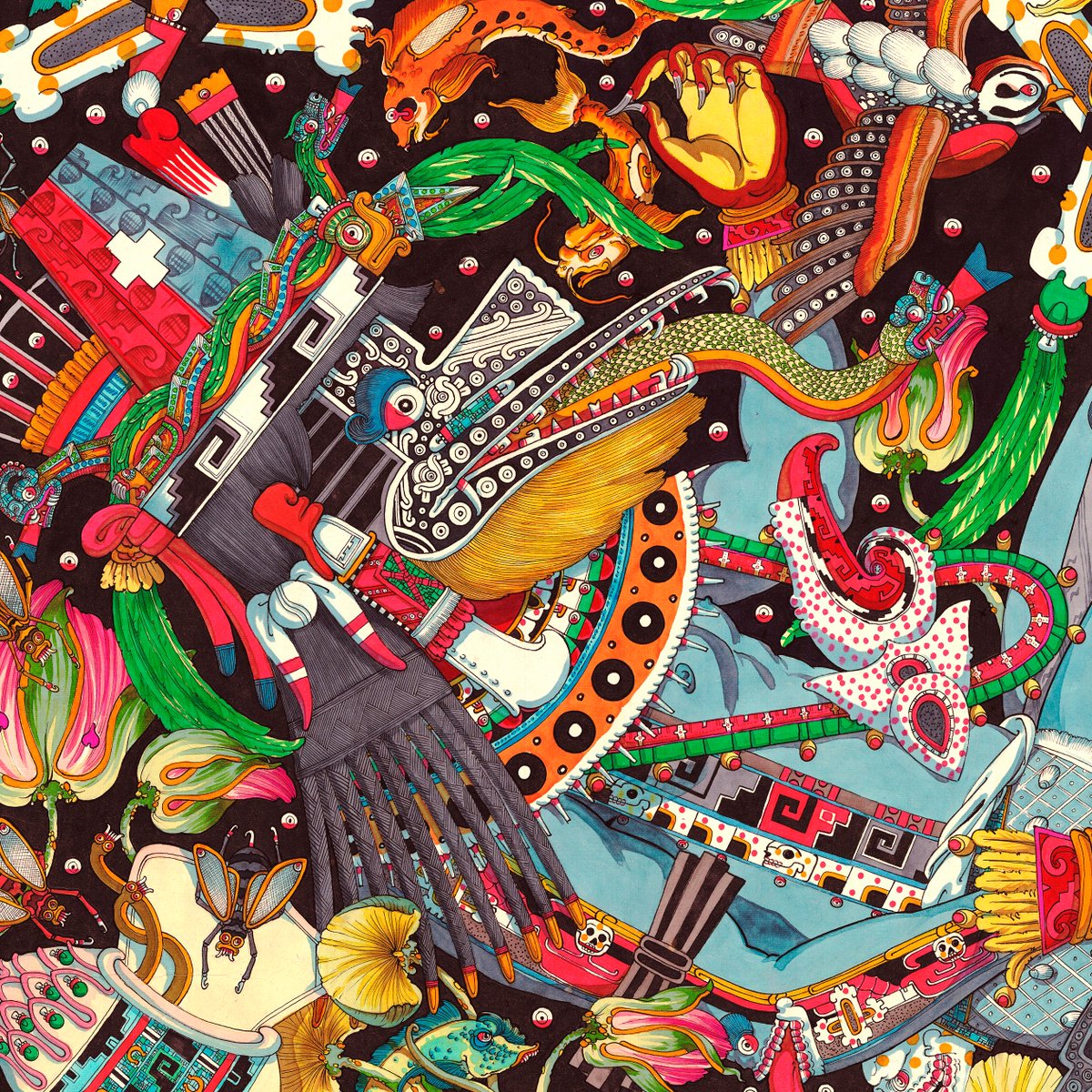 MiCorazonMexica's tweet photo. According to the sacred narrative, in order to create our first ancestors, #Quetzalcoatl descended to the Underworld to retrieve the precious bones of human races past. He was tricked by the Lord of Death and fell on the bones, breaking them and scattering them https://t.co/NFKTbr0R70