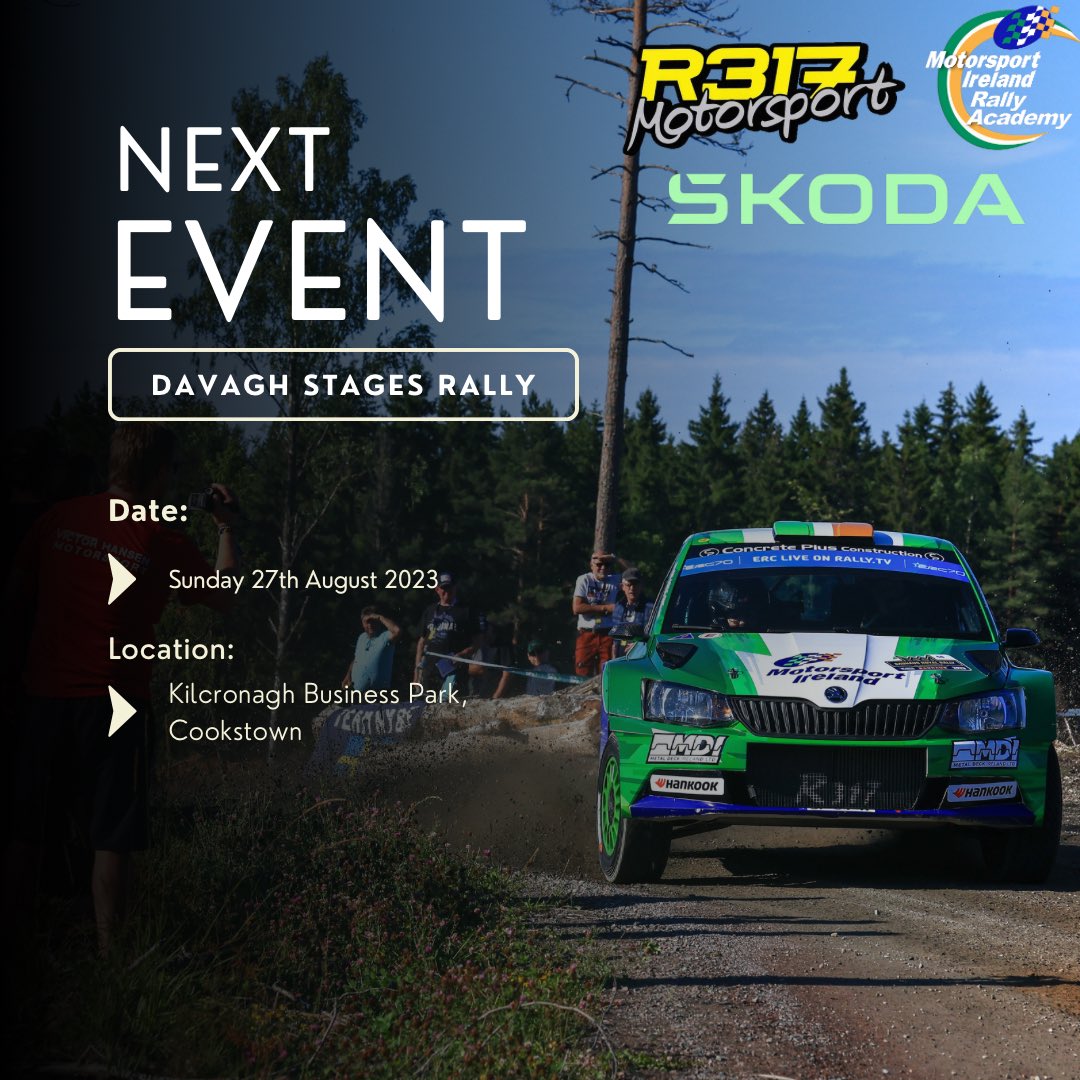 Really looking forward to competing on an event at home again and using everything we have learned so far this year. 

From what I have heard the Davagh Stages Rally is a fantastic event and the competition will be savage. I can not wait! 😄
#MIRallyAcademy