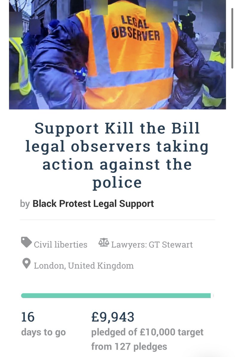 Black Protest Legal Support UK (@blkprotestlegal) on Twitter photo <a href="/article11trust/">Article 11 Trust</a> What a day!!! 🌞 The Legal Observers are only £57 from reaching their goal!!!
Could you be the donation that helps them hit their target?
Please support if you can: crowdjustice.com/case/support-k… <a href="/article11trust/">Article 11 Trust</a> What a day!!! 🌞 The Legal Observers are only £57 from reaching their goal!!!
Could you be the donation that helps them hit their target?
Please support if you can: crowdjustice.com/case/support-k…