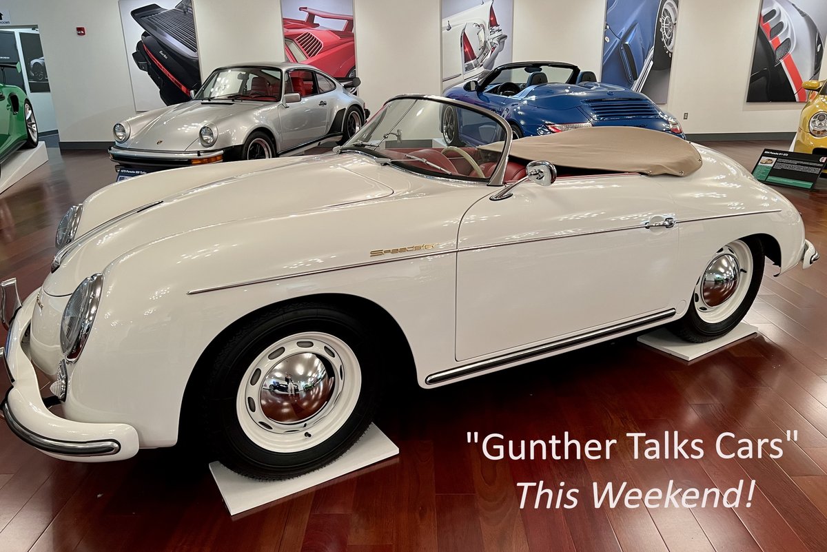 NPTCarMuseum's tweet photo. Stop by this Saturday, August 19 at 11 a.m. when the popular “Gunther Talks Cars” series resumes. Founder Gunther Buerman will talk about the special Porsches in the now-permanent Porsche Gallery, including every speedster developed to date, starting with this 1956 Porsche 356a! https://t.co/9bPGDACpIT