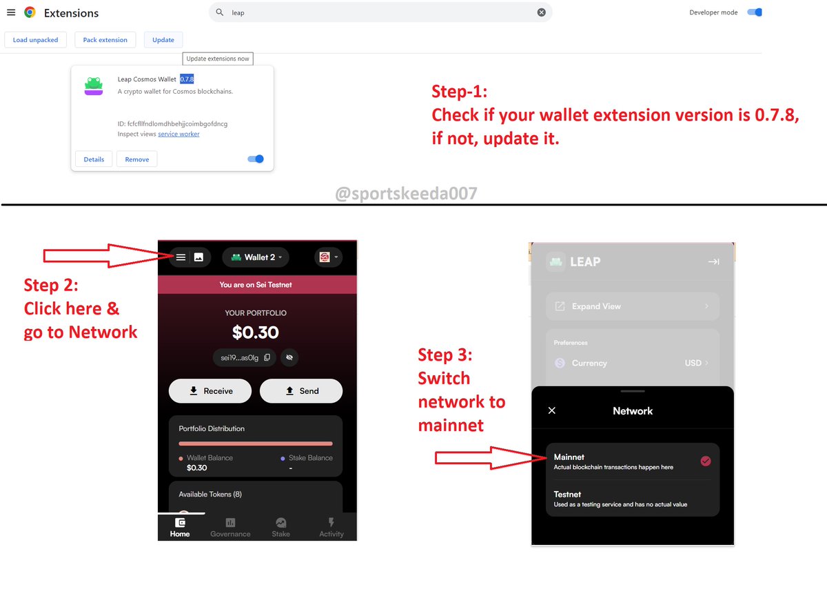 $SEI mainnet will be live in next 24 hours. Update your leap wallet (<a href="/leap_cosmos/">Leap Wallet Intern | Sunset on 28th May</a>) now.

Here's how to do it: