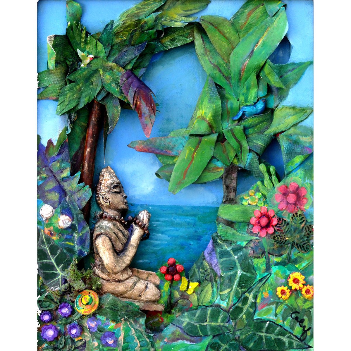 NCalef's tweet photo. "Buddha at Maui Eco Retreat" oil, sculpture,
found objects on canvasses (3), 14" x 11"
Prayers for the Maui communities. https://t.co/HpeuJNUyzt